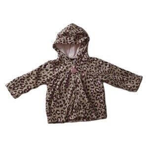 Carters Leopard Print Hooded Fleece Zip Up Jacket sz 9M Girls Infant Baby